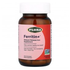 Ferritin + рослинне залізо, 30 веганських капсул із відстроченим вивільненням (20 мг на капсулу) Flora